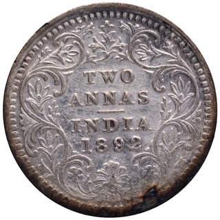 Silver Two Annas Coin of Victoria Empress of Calcutta Mint of 1892.