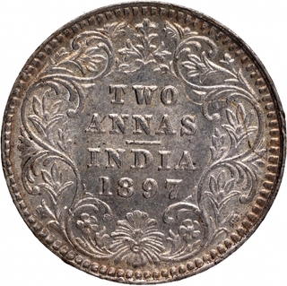 Silver Two Annas Coin of Victoria Empress of Calcutta Mint of 1897.