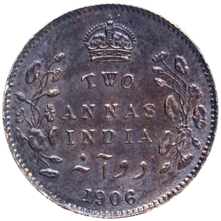 Silver Two Annas Coin of King Edward VII of Calcutta Mint of 1906.