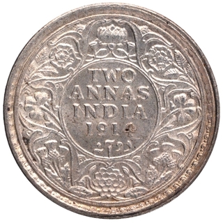 Silver Two Annas Coin of King George V of Calcutta Mint of 1914.