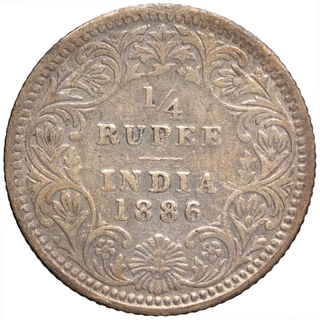 Silver Quarter Rupee Coin of Victoria Empress of Calcutta Mint of 1886.