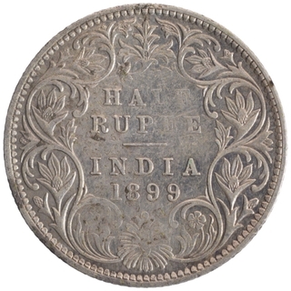 Silver Half Rupee Coin of Victoria Empress of Bombay Mint of 1899.