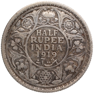 Silver Half Rupee Coin of King George V of Bombay Mint of 1919.