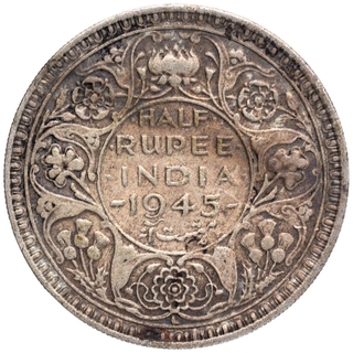 Silver Half Rupee Coin of King George VI of Lahore Mint of 1945.