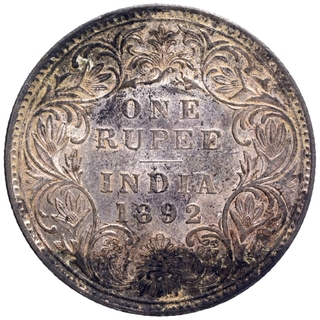 Silver One Rupee Coin of Victoria Empress of Bombay Mint of 1892.