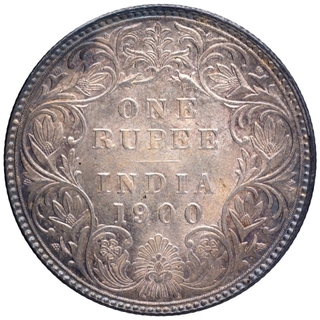 Silver One Rupee Coin of Victoria Empress of Bombay Mint of 1900.