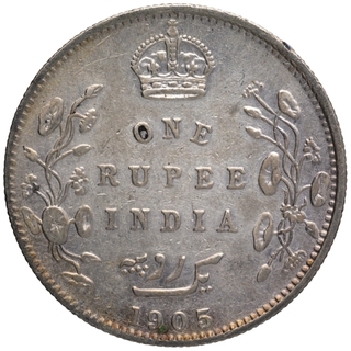 Silver One Rupee Coin of King Edward VII of Bombay Mint of 1905.