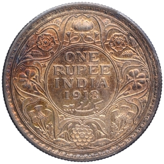 Silver One Rupee Coin of King George V of Bombay Mint of 1918.