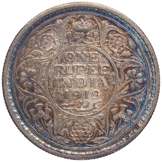 Silver One Rupee Coin of King George V of Calcutta Mint of 1919.