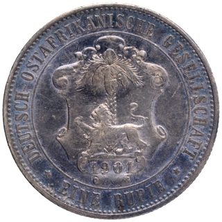 Silver One Rupie Coin of Kaiser Wilhelm II of German East Africa.