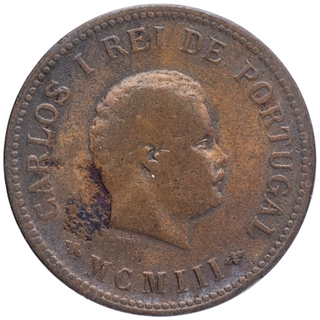 Bronze Half Tanga Coin of Carlos I of Portuguese Administration of Indo Portuguese.