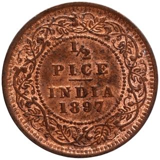 Copper Half Pice Coin of Victoria Empress of Calcutta Mint of 1897.