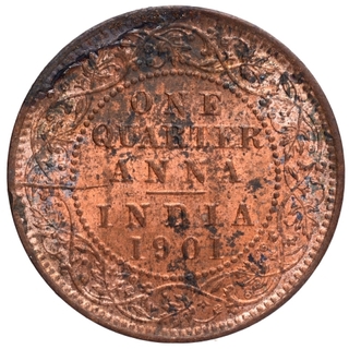 Copper One Quarter Anna Coin of Victoria Empress of Calcutta Mint of 1901.