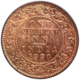 Copper One Quarter Anna Coin of King George V of Calcutta Mint of 1920.