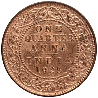 Copper One Quarter Anna Coin of King George V of Bombay Mint of 1925.