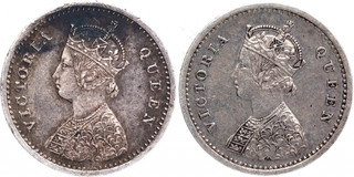 Silver Two Annas Coin of Victoria Queen of Bombay Mint of 1874.