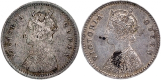 Silver Two Annas Coins of Victoria Queen of Calcutta Mint and Bombay Mint of 1875.