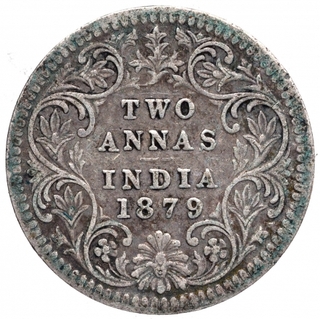 Silver Two Annas Coin of Victoria Empress of Calcutta Mint of 1879.