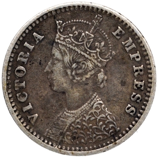 Silver Two Annas Coin of Victoria Empress of Bombay Mint of 1886.