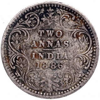 Silver Two Annas Coins of Victoria Empress of Calcutta and Bombay Mint of 1886.