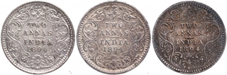 Silver Two Annas Coins of Victoria Empress of Calcutta and Bombay Mint of 1894.