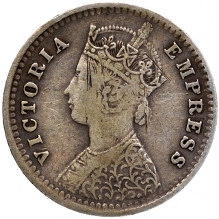 Silver Two Annas Coin of Victoria Empress of Bombay Mint of 1896.