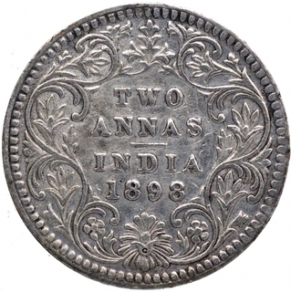 Silver Two Annas Coin of Victoria Empress of Calcutta Mint of 1898.