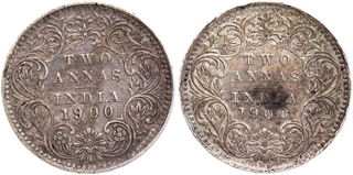 Silver Two Annas Coins of Victoria Empress of Bombay Mint of 1900.