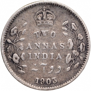 Silver Two Anns Coin of King Edward VII of Calcutta Mint of 1903.