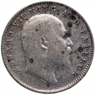 Silver Two Annas Coin of King Edward VII of Calcutta Mint of 1904.