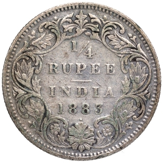 Silver Quarter Rupee Coin of Victoria Empress of Bombay Mint of 1883.