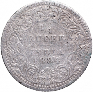 Silver Quarter Rupee Coin of Victoria Empress of Calcutta Mint of 1884.