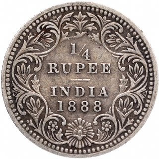 Silver Quarter Rupee Coin of Victoria Empress of Calcutta Mint of 1888.