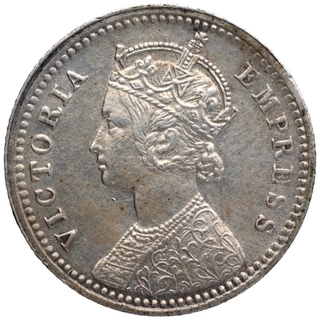 Silver Quarter Rupee Coin of Victoria Empress of Calcutta Mint of 1891.