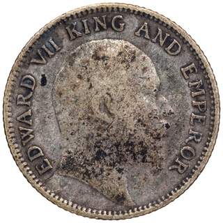 Silver Quarter Rupee Coin of King Edward VII of Calcutta Mint of 1906.