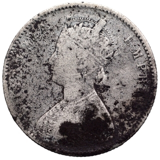 Silver Half Rupee Coin of Victoria Empress of Calcutta Mint of 1877.