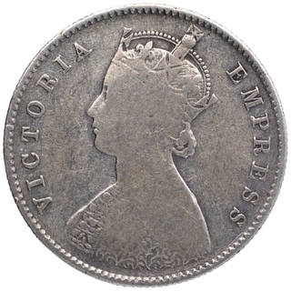 Silver Half Rupee Coin of Victoria Empress of Calcutta Mint of 1887.