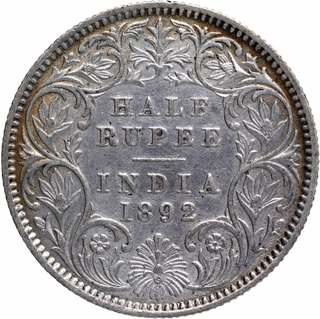 Silver Half Rupee Coin of Victoria Empress of Calcutta Mint of 1892.