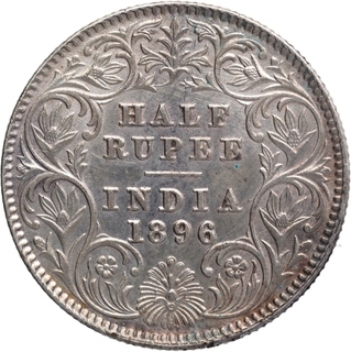 Silver Half Rupee Coin of Victoria Empress of Calcutta Mint of 1896.