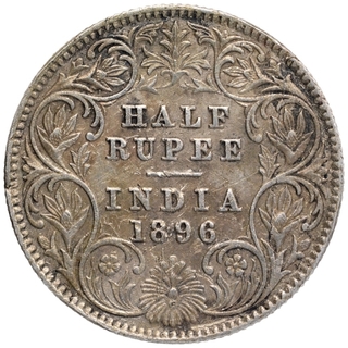 Silver Half Rupee Coin of Victoria Empress of Calcutta Mint of 1896.