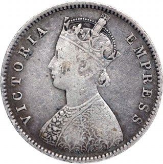 Silver Half Rupee Coin of Victoria Empress of Bombay Mint of 1897.