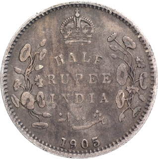 Silver Half Rupee Coin of King Edward VII of Calcutta Mint of 1905.