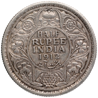 Silver Half Rupee Coin of King George V of Calcutta Mint of 1912.