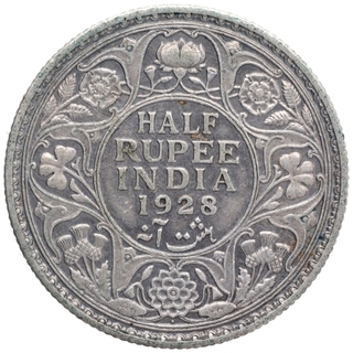 Silver Half Rupee Coin of King George V of Bombay Mint of 1928.