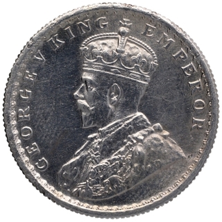 Silver Half Rupee Coin of King George V of Calcutta Mint of 1934.