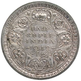 Silver Half Rupee Coin of King George VI of Bombay Mint of 1942.