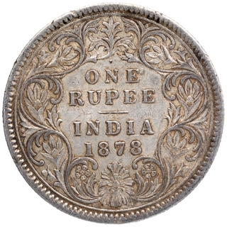 Silver One Rupee Coin of Victoria Empress of Calcutta Mint of 1878.