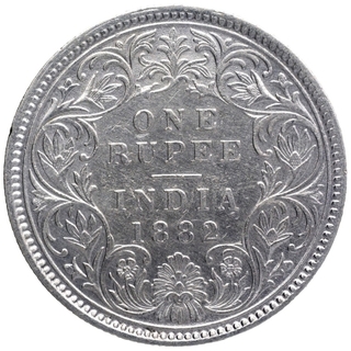 Silver One Rupee Coin of Victoria Empress of Calcutta Mint of 1882.