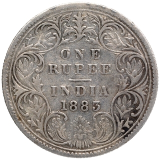 Silver One Rupee Coin of Victoria Empress of Bombay Mint of 1883.