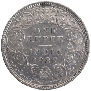 Silver One Rupee Coin of Victoria Empress of Bombay Mint of 1887.